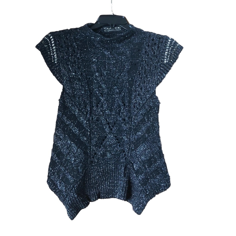 CUSTO Barcelona Y2K Metallic Studs Pointelle Cashmere Wool Blend Sweater - 2